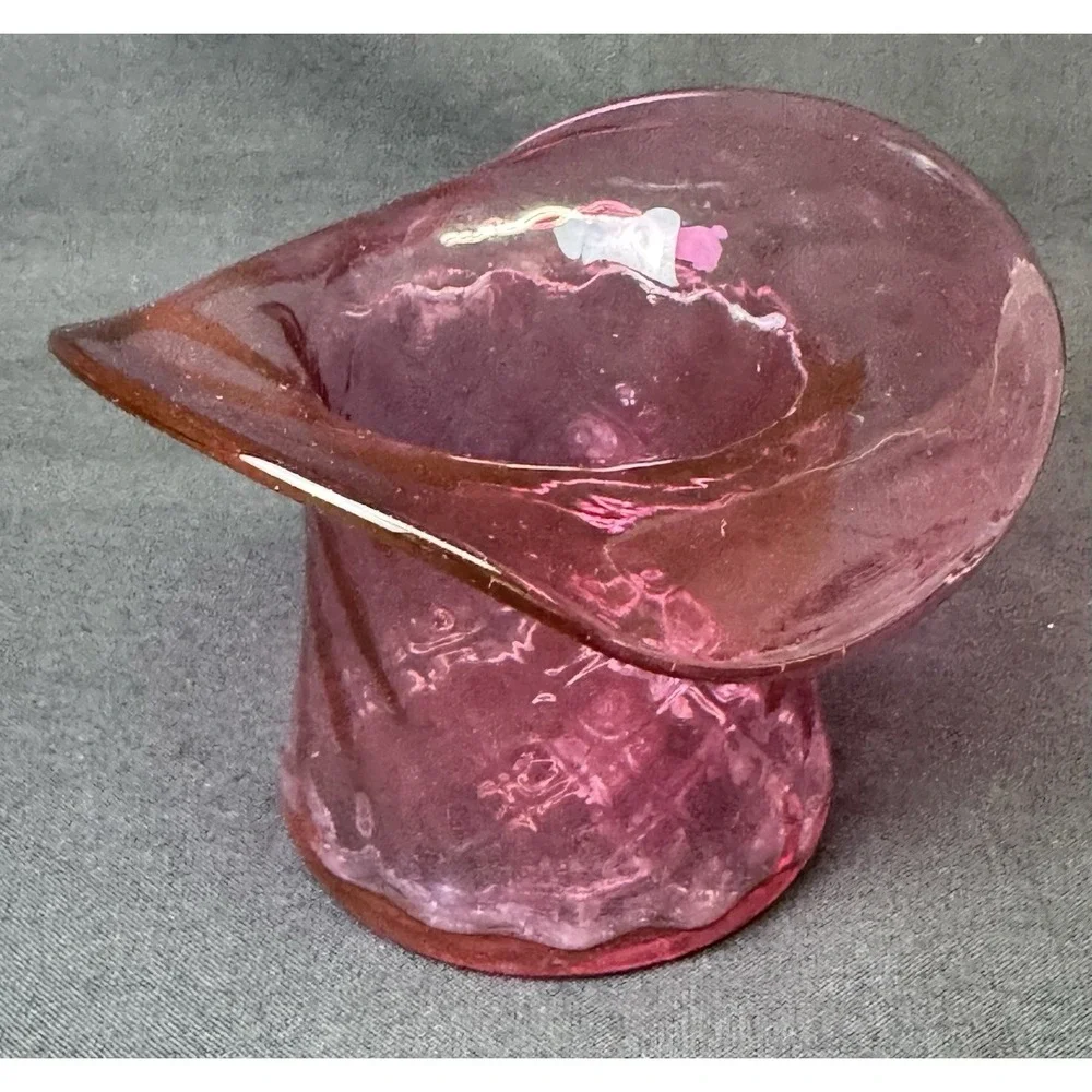 Vintage Cranberry Red Art Glass Hat Vase 3.5